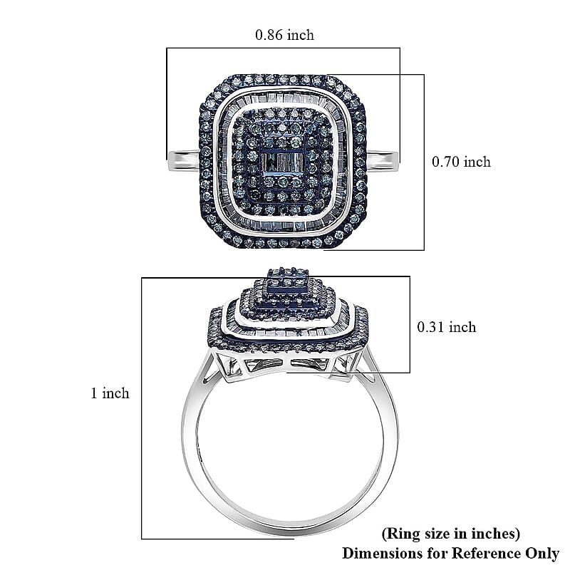 TLV D’Joy Blue Diamond (IR) Mosaic Art Ring in Rhodium Over Sterling Silver (Size 10.0) (Del. in 8-10 Days) 1.00 ctw