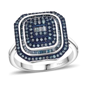 D’Joy Blue Diamond (IR) Ring in Rhodium Over Sterling Silver (Size 10.0) 1.00 ctw