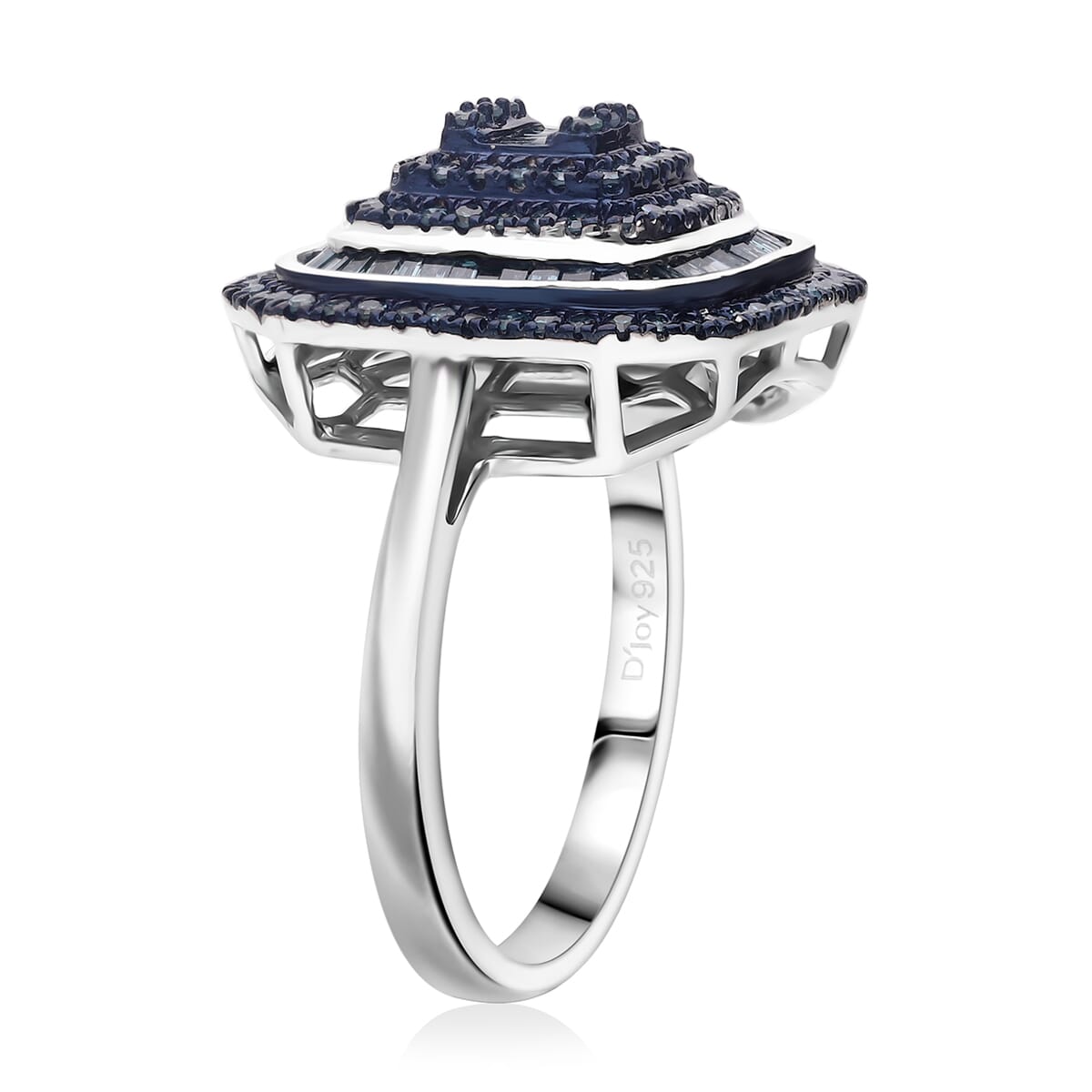 D’Joy Blue Diamond 1.00 ctw Mosaic Art Ring in Rhodium Over Sterling Silver (Size 6.0)  image number 2