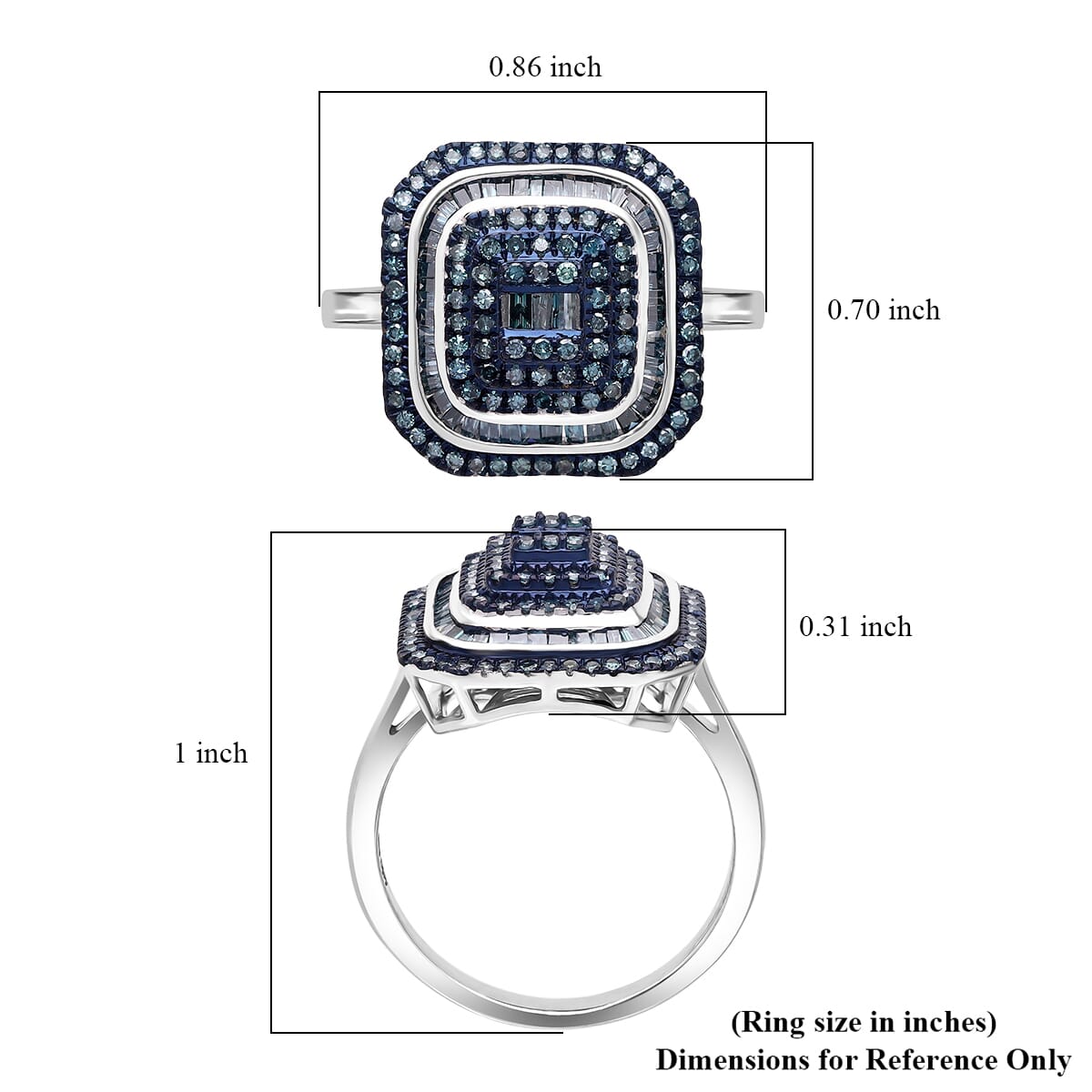 D’Joy Blue Diamond 1.00 ctw Mosaic Art Ring in Rhodium Over Sterling Silver (Size 6.0)  image number 4