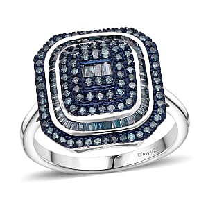 D'Joy Blue Diamond 1.00 ctw Mosaic Art Ring in Rhodium Over Sterling Silver (Size 7.0) 