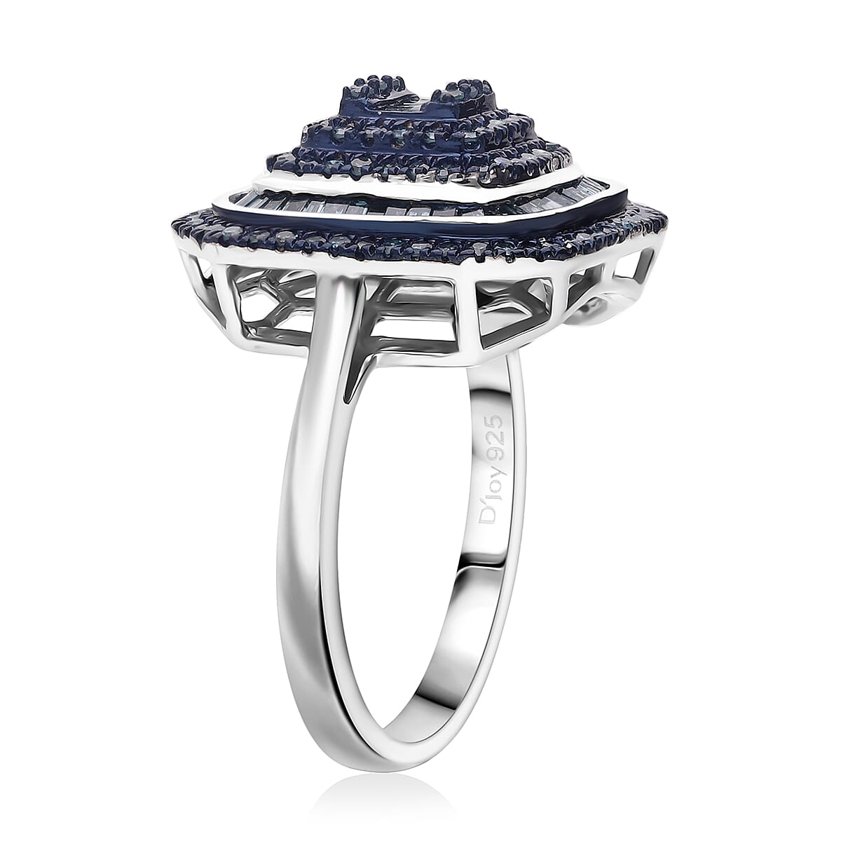 D'Joy Blue Diamond 1.00 ctw Mosaic Art Ring in Rhodium Over Sterling Silver (Size 9.0)  image number 2