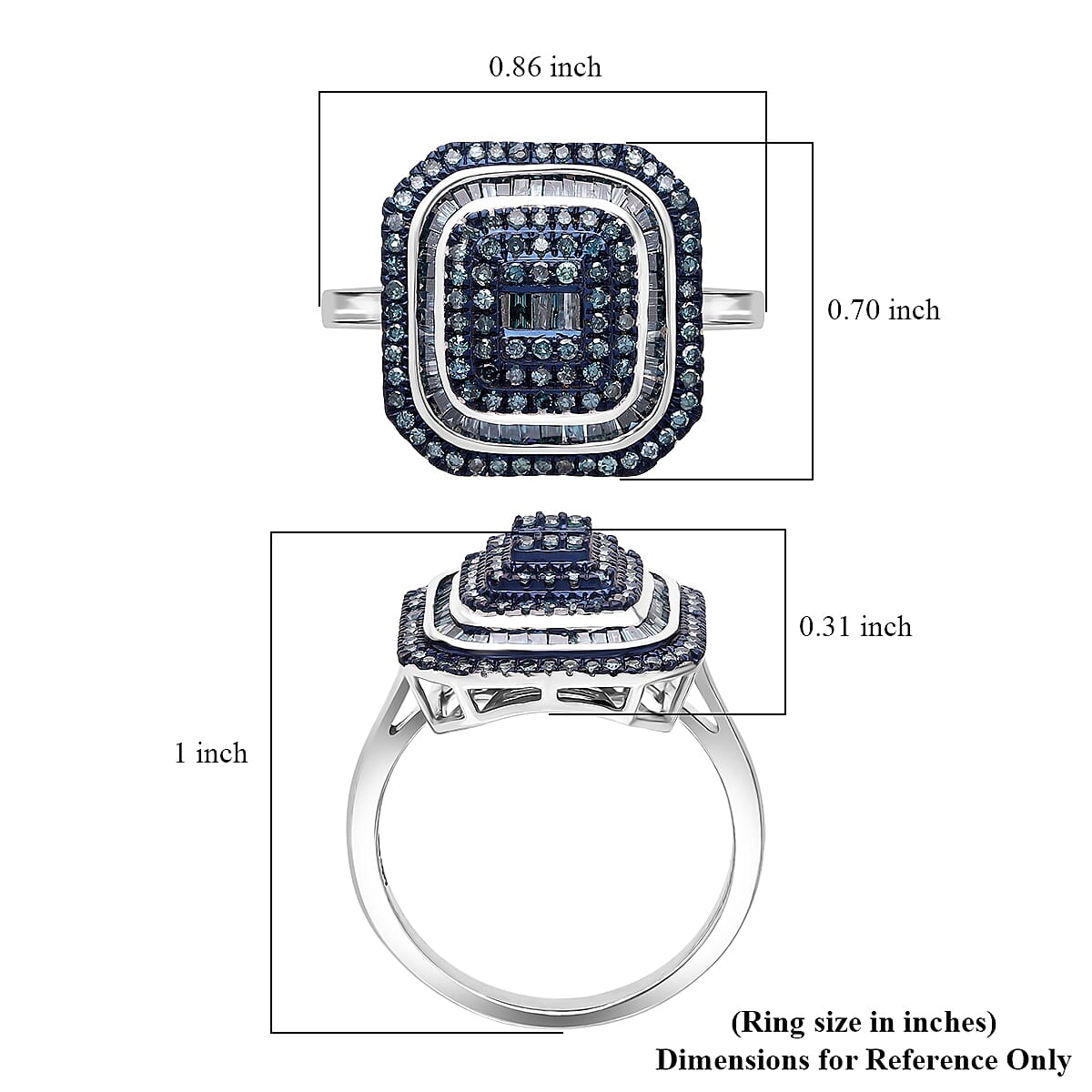D'Joy Blue Diamond 1.00 ctw Mosaic Art Ring in Rhodium Over Sterling Silver (Size 9.0)  image number 4