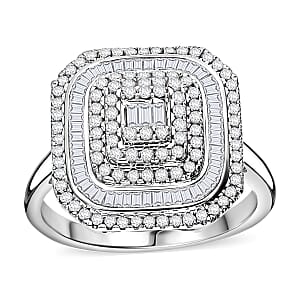 D'Joy Diamond 1.00 ctw Mosaic Art Ring in Rhodium Over Sterling Silver (Size 10.0) 