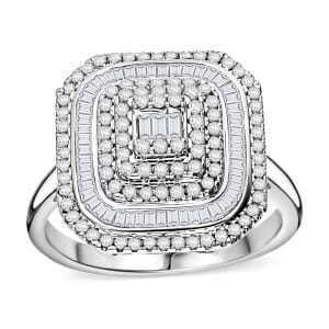 D’Joy Diamond 1.00 ctw Mosaic Art Ring in Rhodium Over Sterling Silver (Size 8.0)