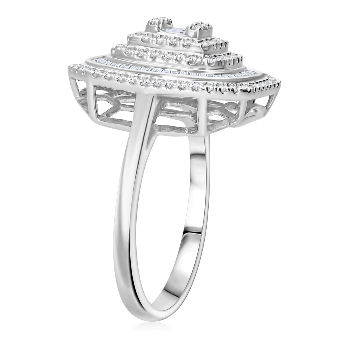 D’Joy Diamond 1.00 ctw Mosaic Art Ring in Rhodium Over Sterling Silver (Size 8.0) image number 2