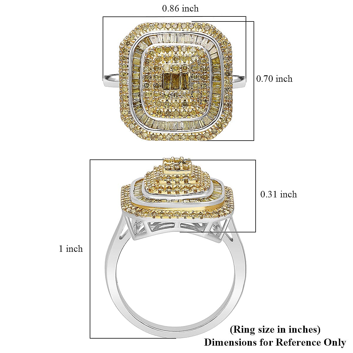 TLV D’Joy Yellow Diamond (IR) Mosaic Art Ring in Rhodium Over Sterling Silver (Size 10.0) (Del. in 8-10 Days) 1.00 ctw image number 4