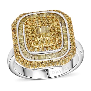 D'Joy Yellow Diamond 1.00 ctw Mosaic Art Ring in Rhodium Over Sterling Silver (Size 8.0)