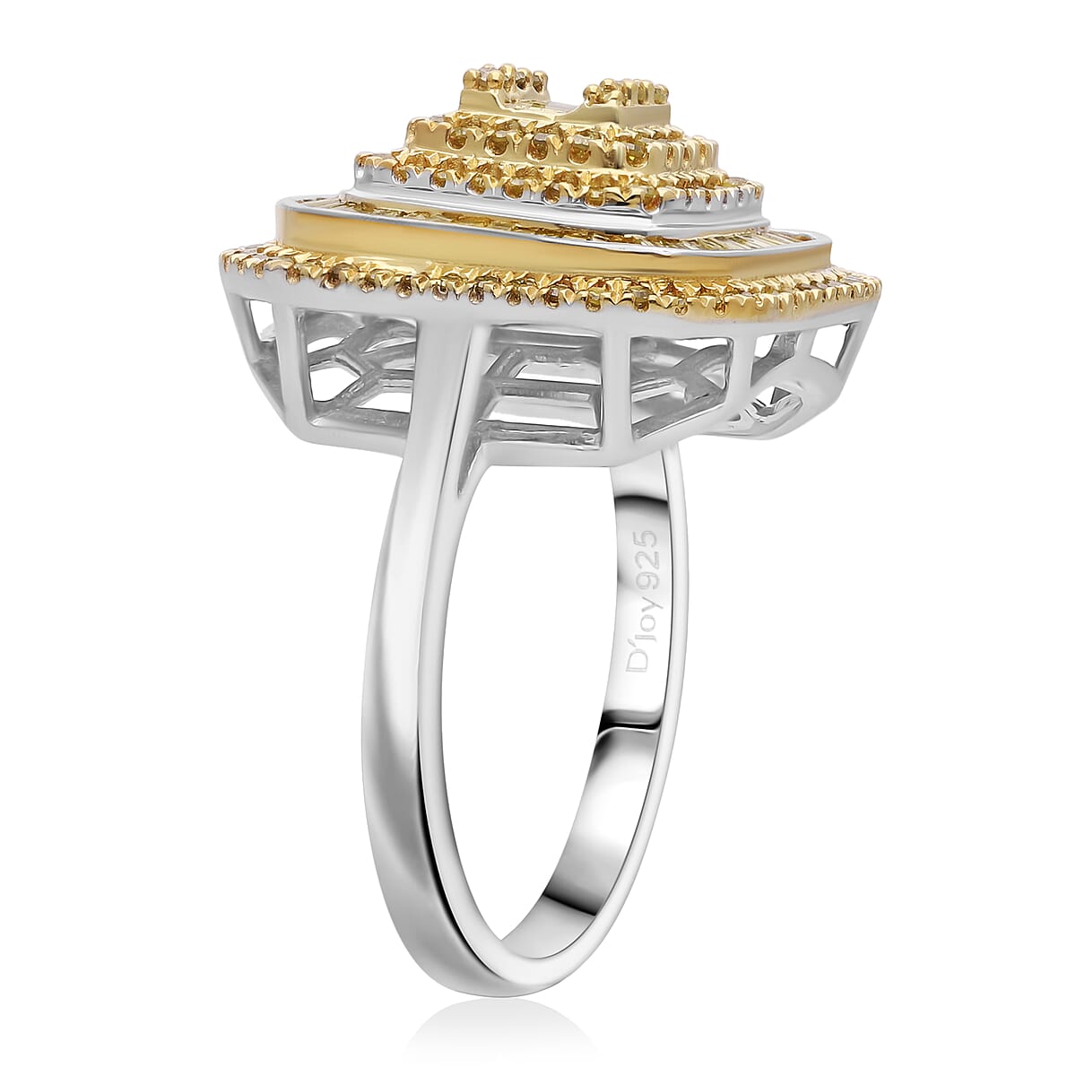 D'Joy Yellow Diamond 1.00 ctw Mosaic Art Ring in Rhodium Over Sterling Silver (Size 8.0) image number 2