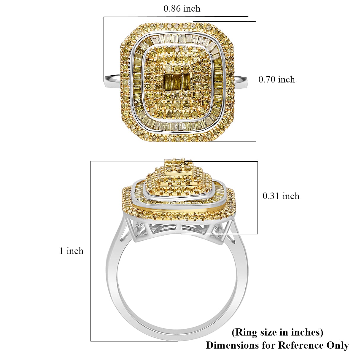 D'Joy Yellow Diamond 1.00 ctw Mosaic Art Ring in Rhodium Over Sterling Silver (Size 8.0) image number 4