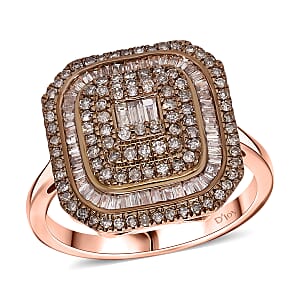 D'Joy Natural Champagne Diamond 1.00 ctw Mosaic Art Ring in 18K Vermeil Rose Gold Over Sterling Silver (Size 8.0) 