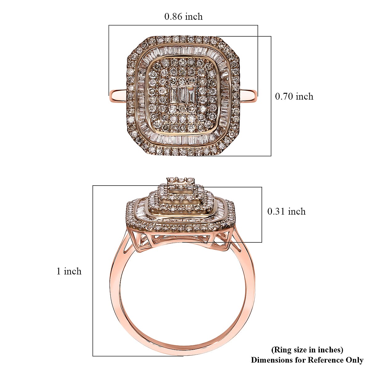 D'Joy Natural Champagne Diamond 1.00 ctw Mosaic Art Ring in 18K Vermeil Rose Gold Over Sterling Silver (Size 8.0)