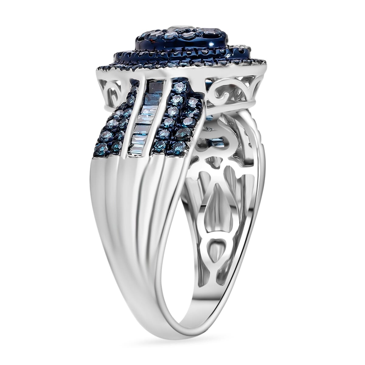 D’Joy Blue Diamond (IR) Ring in Rhodium Over Sterling Silver (Size 10.0) 1.00 ctw image number 2