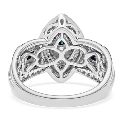 D’Joy Blue Diamond 1.00 ctw Marquise Silhouette Ring in Rhodium Over Sterling Silver (Size 10.0)