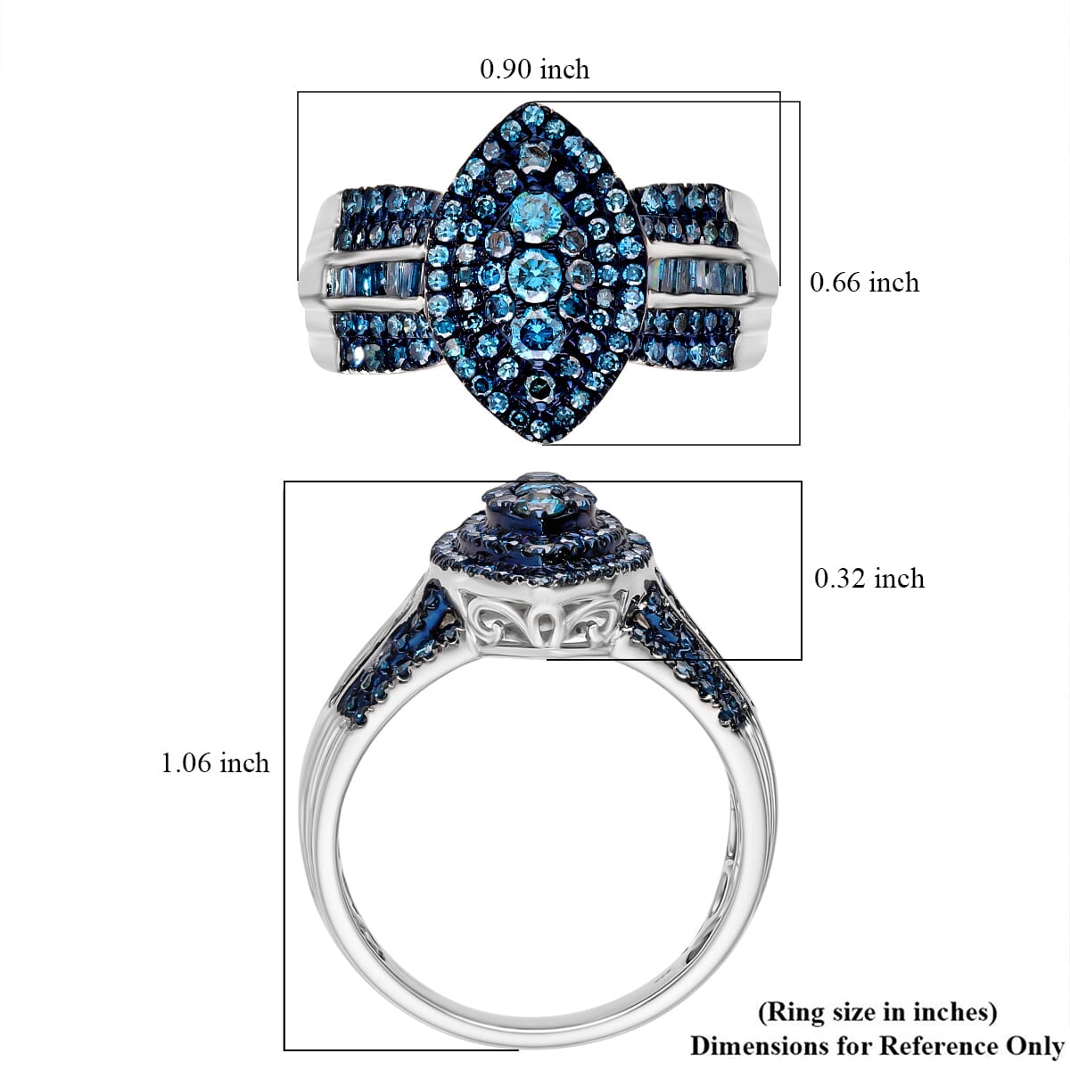 D’Joy Blue Diamond (IR) Ring in Rhodium Over Sterling Silver (Size 10.0) 1.00 ctw image number 4
