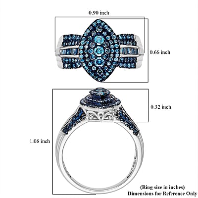 D’Joy Blue Diamond 1.00 ctw Marquise Silhouette Ring in Rhodium Over Sterling Silver (Size 10.0)