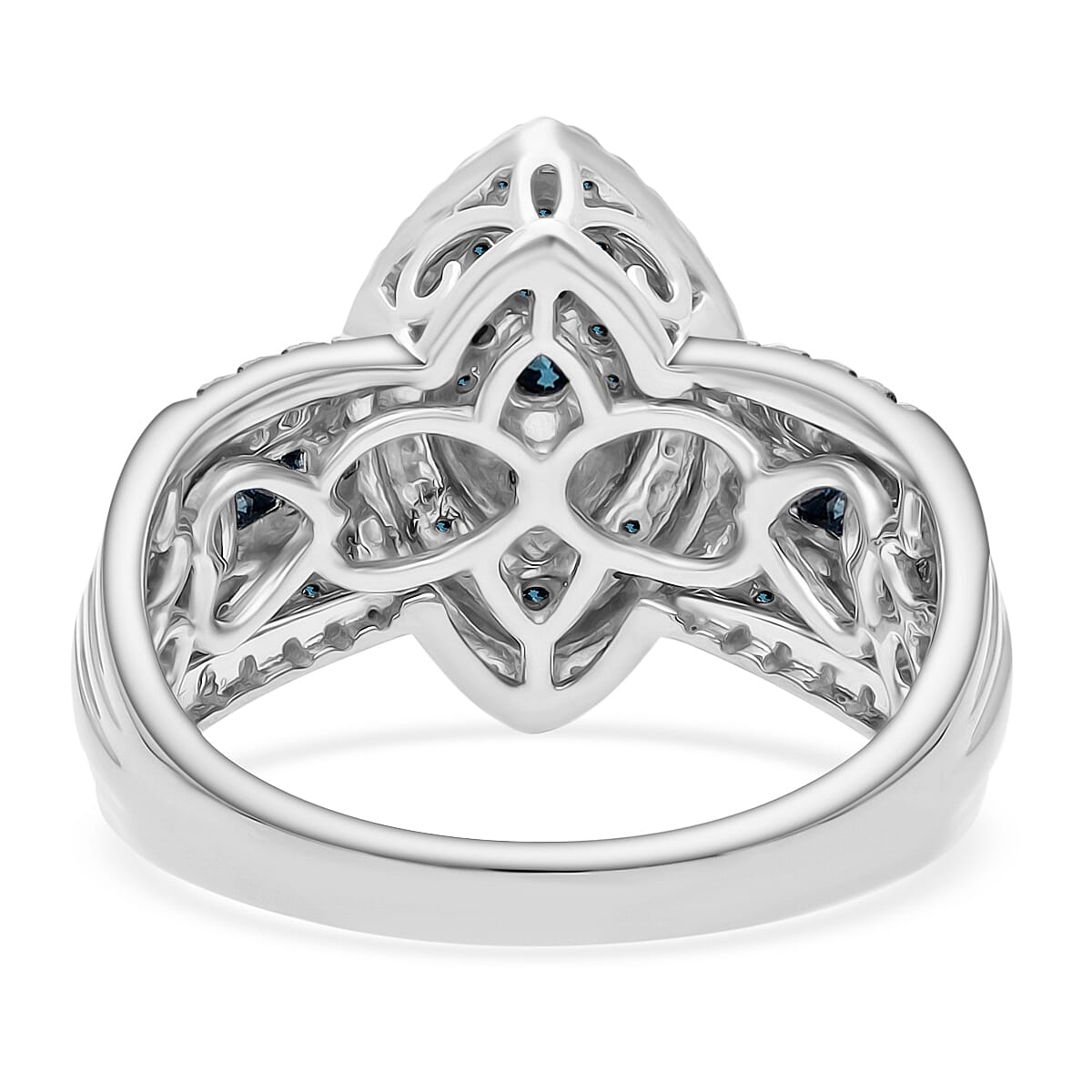 D’Joy Blue Diamond 1.00 ctw Marquise Silhouette Ring in Rhodium Over Sterling Silver (Size 6.0) image number 3