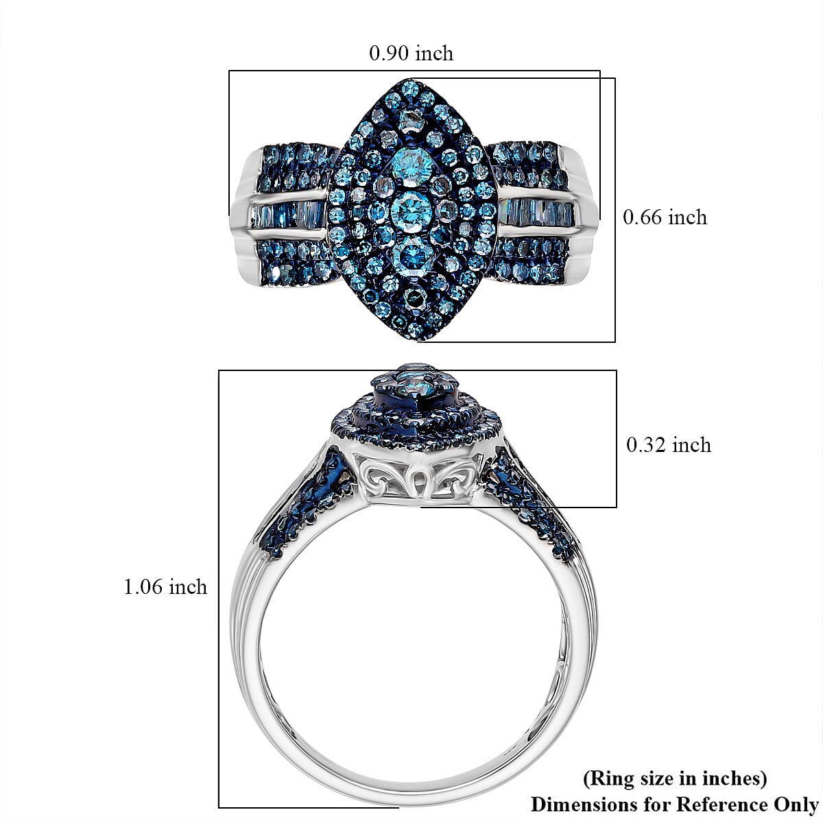 D’Joy Blue Diamond 1.00 ctw Marquise Silhouette Ring in Rhodium Over Sterling Silver (Size 6.0) image number 4