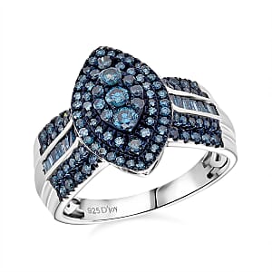 D&rsquo;Joy Blue Diamond 1.00 ctw Marquise Silhouette Ring in Rhodium Over Sterling Silver (Size 8.0)