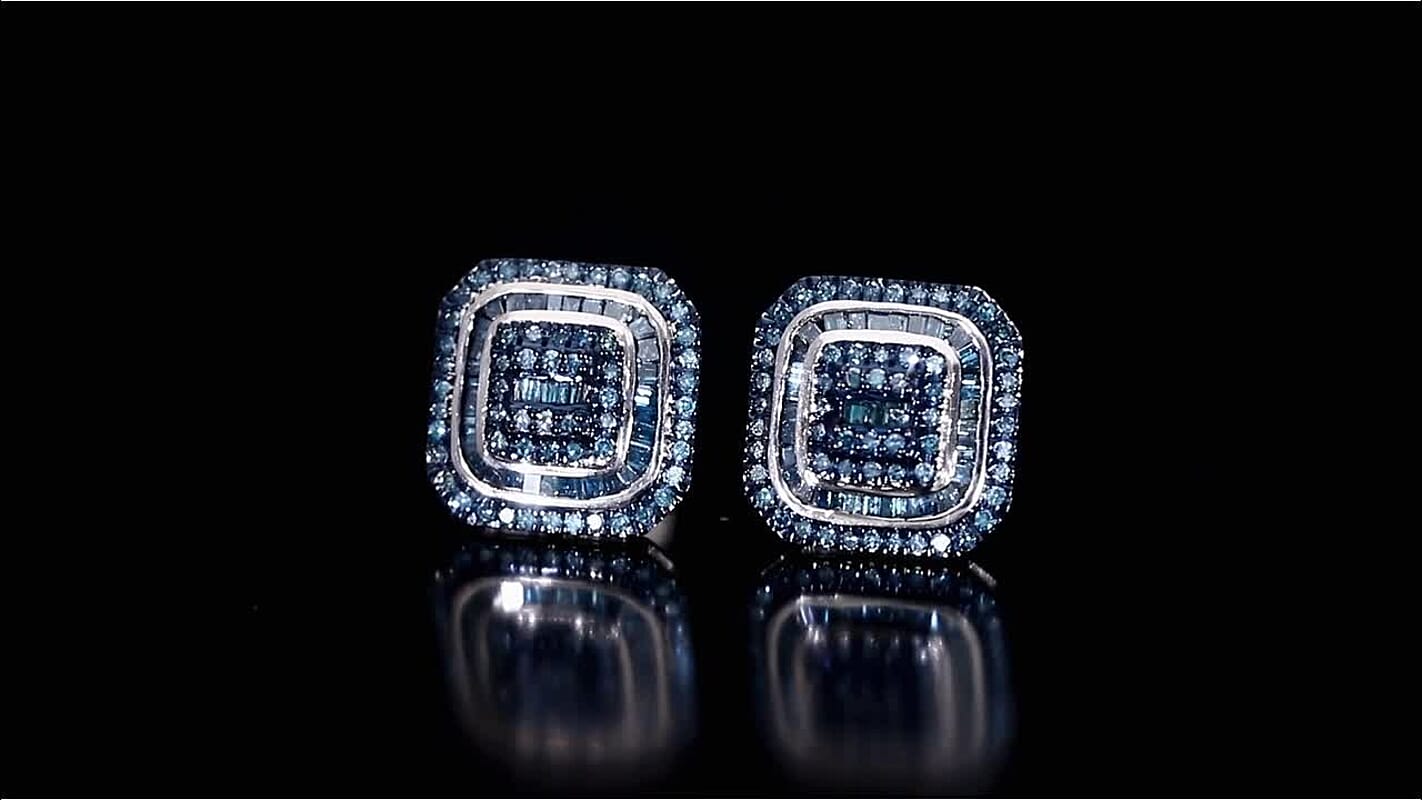 D’Joy Blue Diamond 1.00 ctw Stud Earrings in Rhodium Over Sterling Silver