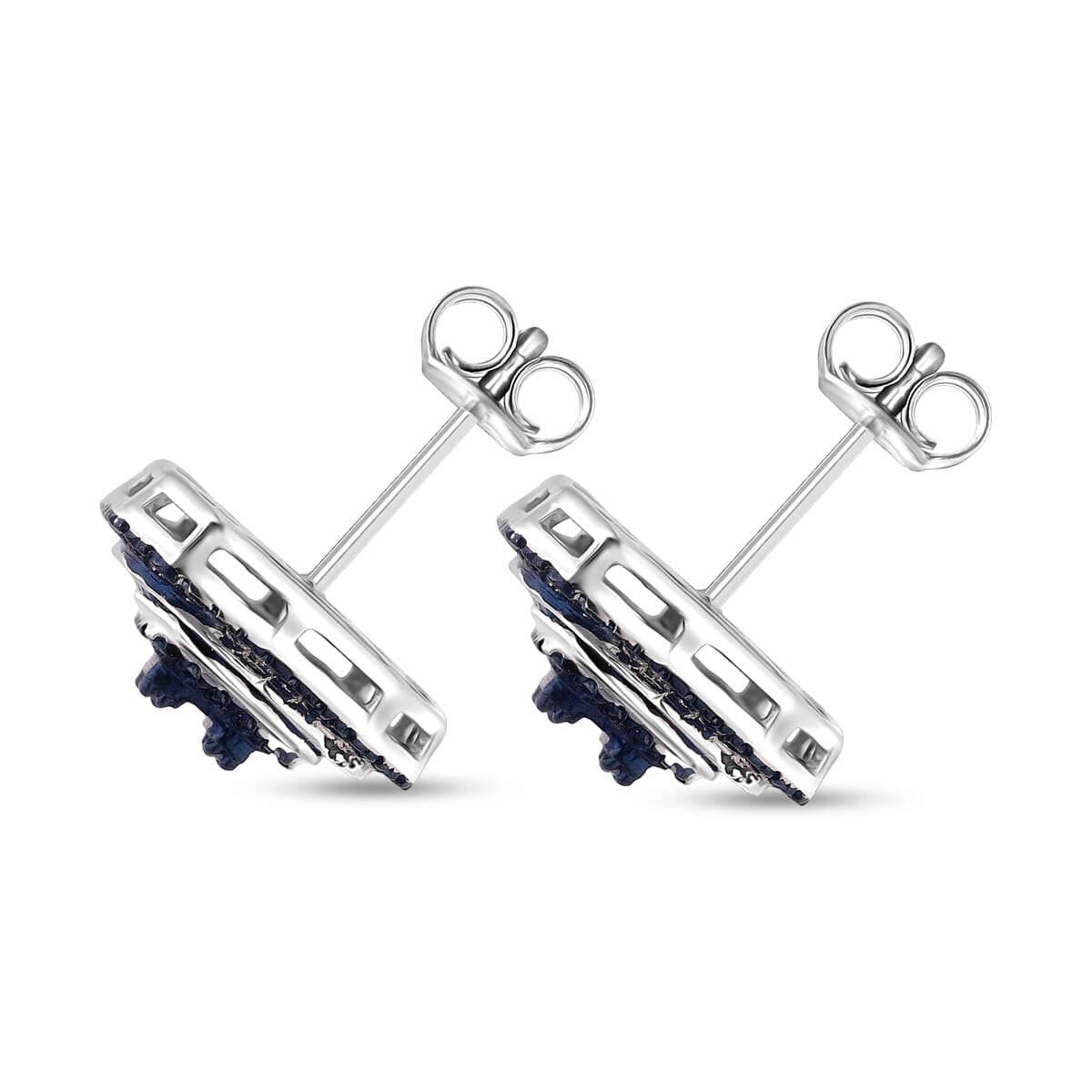 D’Joy Blue Diamond 1.00 ctw Mosaic Art Earrings in Rhodium Over Sterling Silver  image number 2
