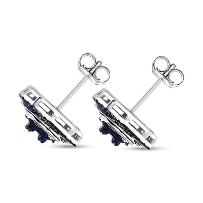 D'Joy Blue Diamond 1.00 ctw Mosaic Art Earrings in Rhodium Over Sterling Silver 