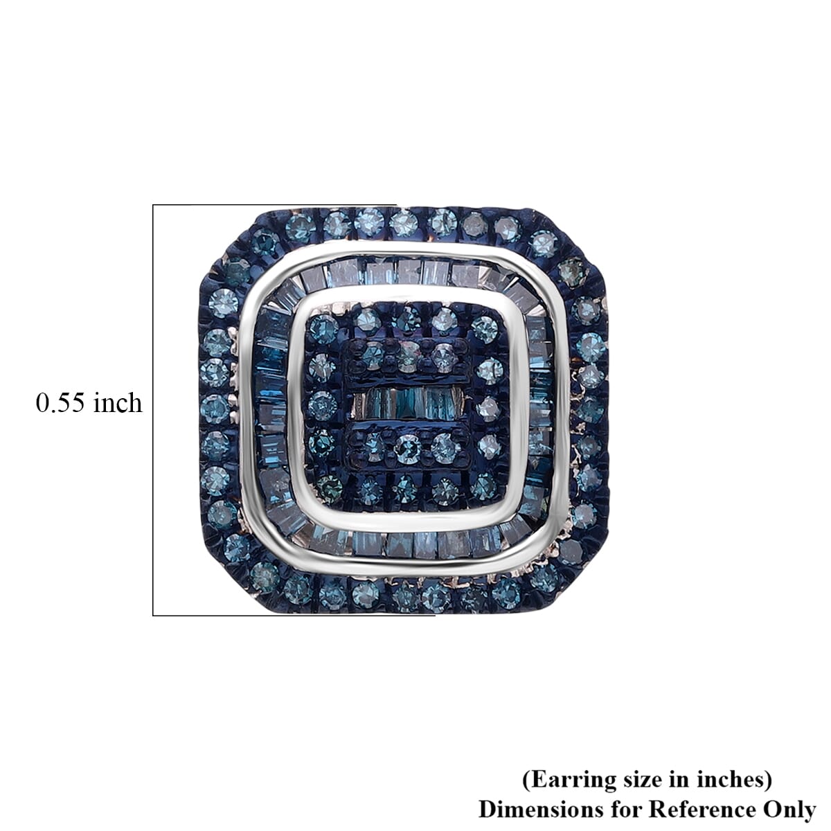 D’Joy Blue Diamond 1.00 ctw Mosaic Art Earrings in Rhodium Over Sterling Silver  image number 3
