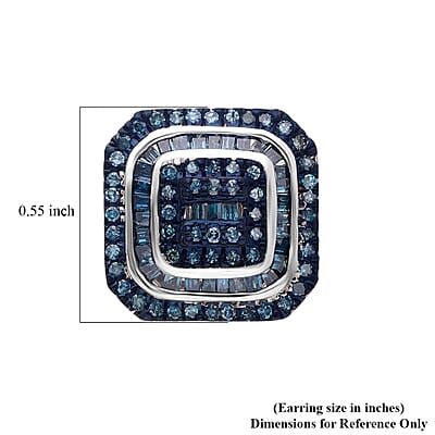 D'Joy Blue Diamond 1.00 ctw Mosaic Art Earrings in Rhodium Over Sterling Silver 