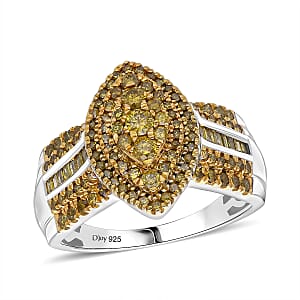 D’Joy Yellow Diamond (IR) 1.00 ctw Marquise Silhouette Ring in Rhodium Over Sterling Silver (Size 6.0) 