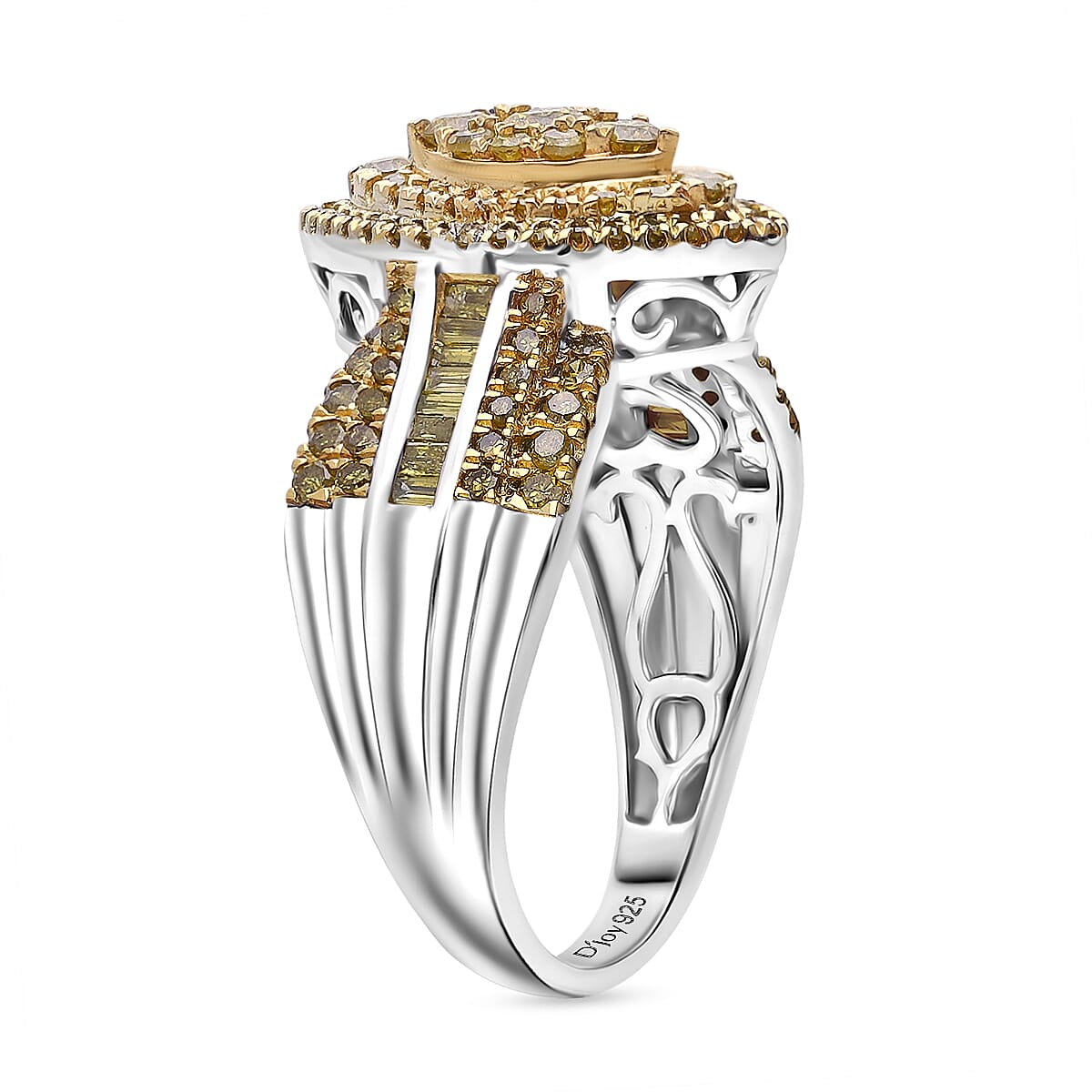 D'Joy Yellow Diamond (IR) 1.00 ctw Marquise Silhouette Ring in Rhodium Over Sterling Silver (Size 8.0)