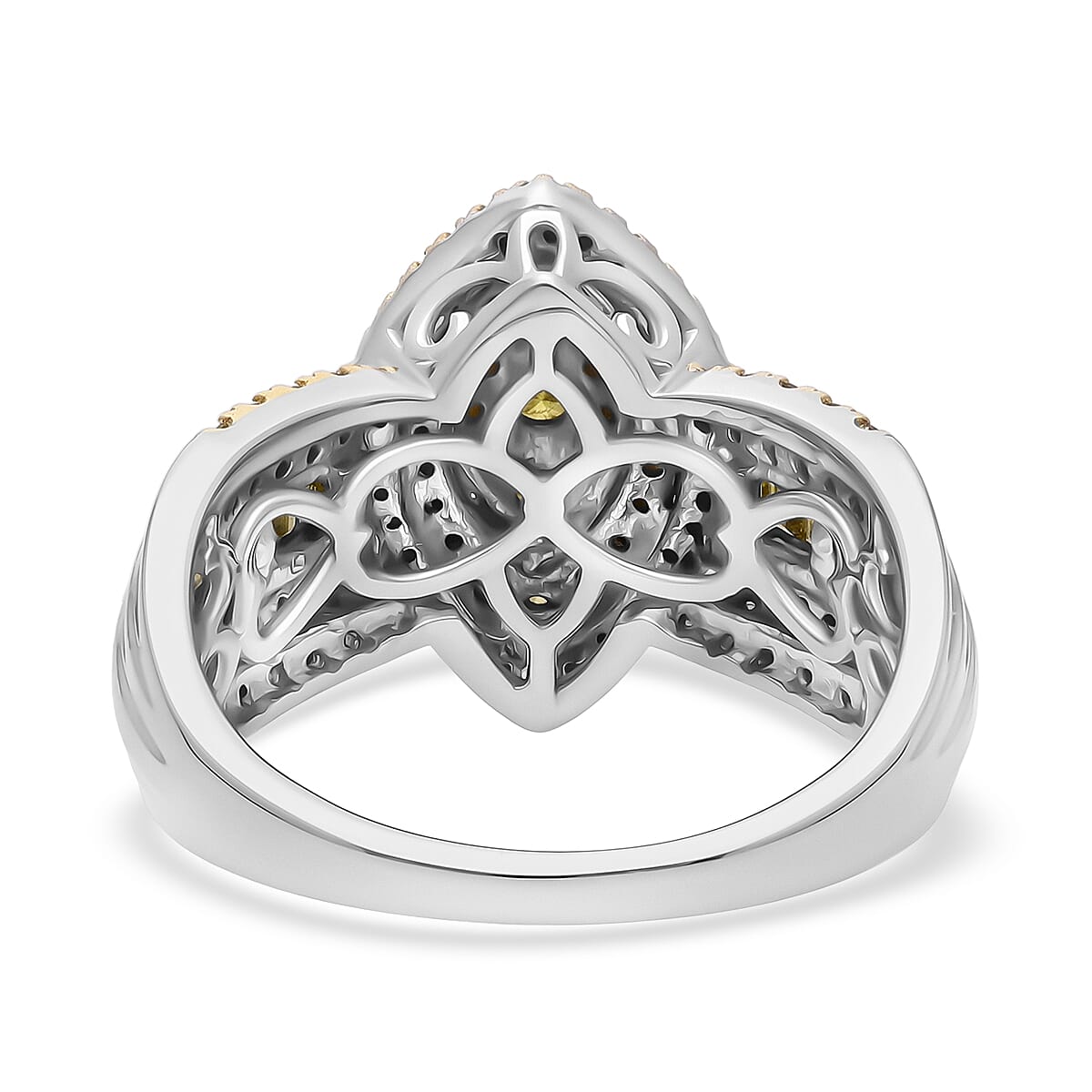 D'Joy Yellow Diamond (IR) 1.00 ctw Marquise Silhouette Ring in Rhodium Over Sterling Silver (Size 8.0)