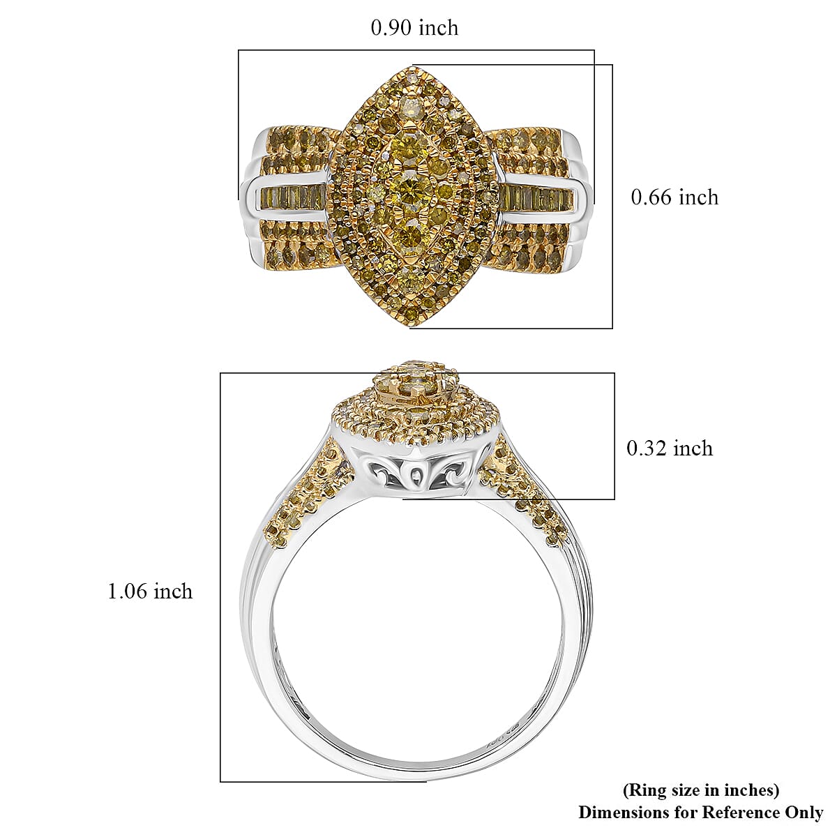 D'Joy Yellow Diamond (IR) 1.00 ctw Marquise Silhouette Ring in Rhodium Over Sterling Silver (Size 8.0)