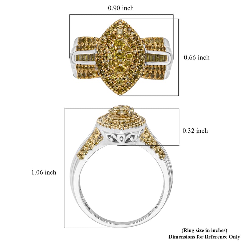 D'Joy Yellow Diamond (IR) 1.00 ctw Marquise Silhouette Ring in Rhodium Over Sterling Silver (Size 8.0)
