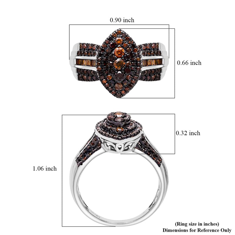 D’Joy Red Diamond (IR) Ring in Rhodium Over Sterling Silver (Size 11.0) 1.00 ctw