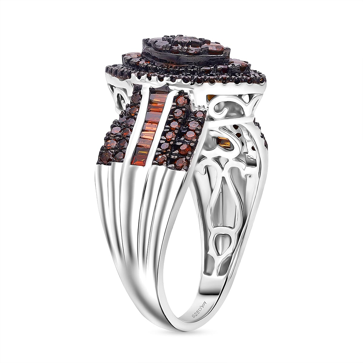 D&rsquo;Joy Red Diamond (IR) 1.00 ctw Marquise Silhouette Ring in Rhodium Over Sterling Silver (Size 7.0) image number 2