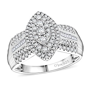D&rsquo;Joy Diamond 1.00 ctw Marquise Silhouette Ring in Rhodium Over Sterling Silver (Size 10.0) 