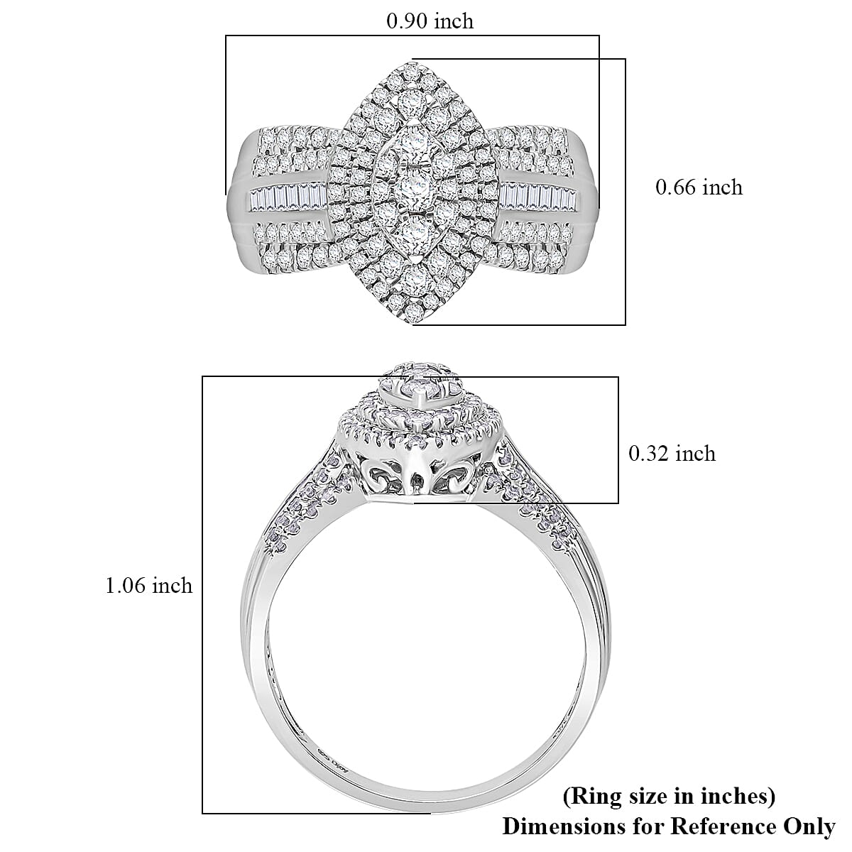 D’Joy Diamond 1.00 ctw Marquise Silhouette Ring in Rhodium Over Sterling Silver (Size 8.0)