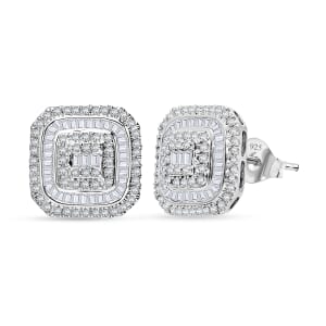 D’Joy Diamond 1.00 ctw Mosaic Art Earrings in Rhodium Over Sterling Silver (Del. in 8-10 Days)