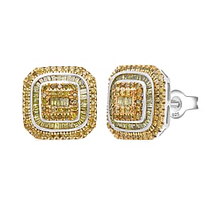 D'Joy Yellow Diamond 1.00 ctcw Mosaic Art Earrings in Rhodium Over Sterling Silver