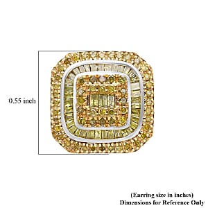 D'Joy Yellow Diamond 1.00 ctcw Mosaic Art Earrings in Rhodium Over Sterling Silver