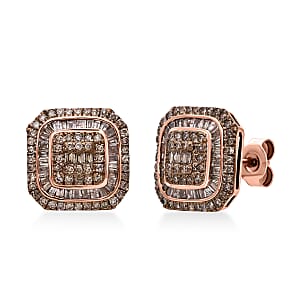 D'Joy Natural Champagne Diamond 1.00 ctw Mosaic Art Earrings in 18K Vermeil Rose Gold Over Sterling Silver