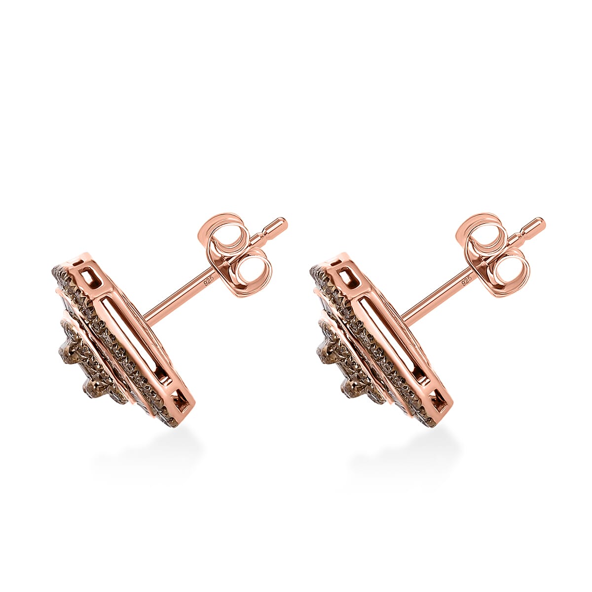 D'Joy Natural Champagne Diamond 1.00 ctw Mosaic Art Earrings in 18K Vermeil Rose Gold Over Sterling Silver image number 2