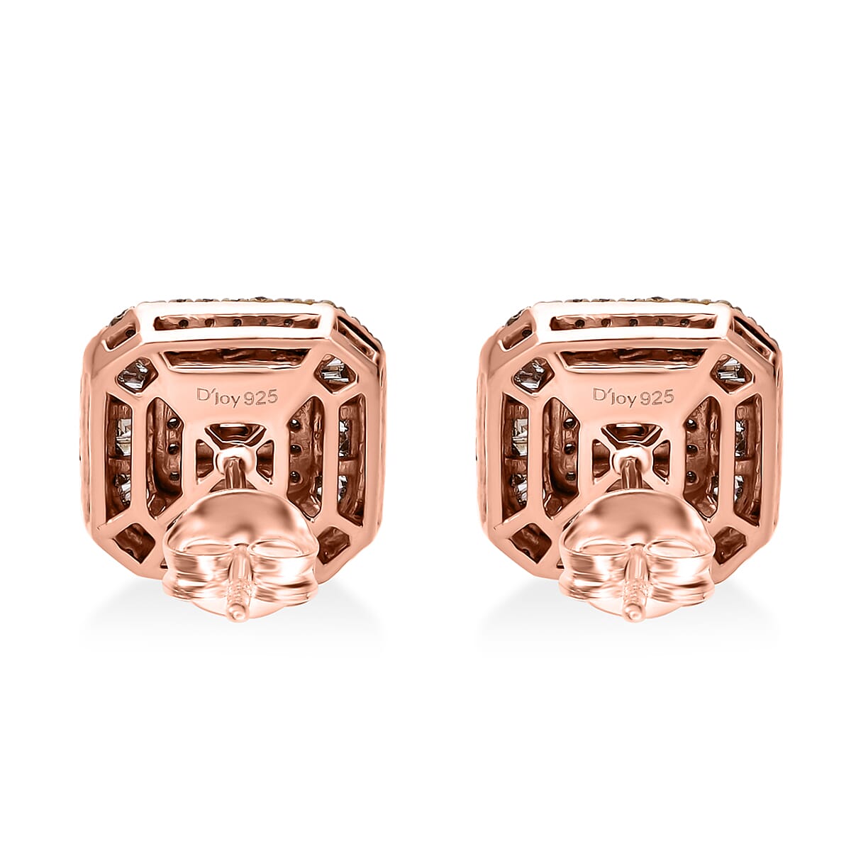 D'Joy Natural Champagne Diamond 1.00 ctw Mosaic Art Earrings in 18K Vermeil Rose Gold Over Sterling Silver image number 3