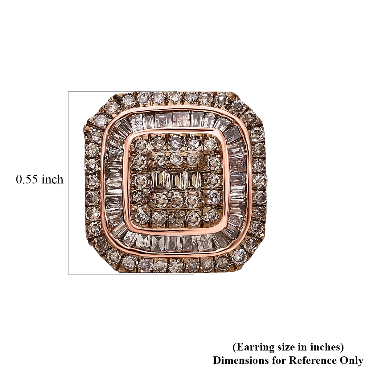 D'Joy Natural Champagne Diamond 1.00 ctw Mosaic Art Earrings in 18K Vermeil Rose Gold Over Sterling Silver image number 4