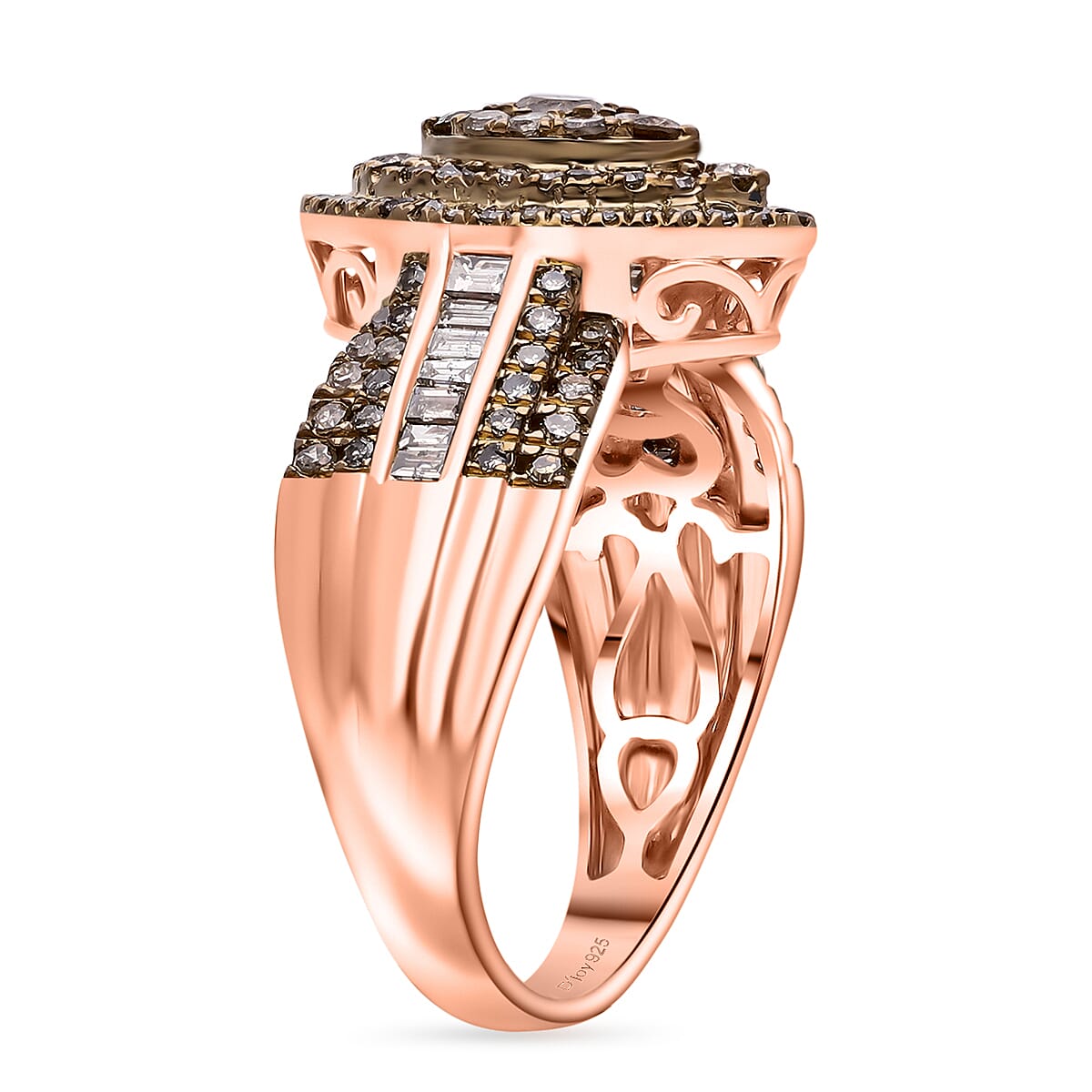 D'Joy Natural Champagne Diamond 1.00 ctw Marquise Silhouette Ring in 18K Vermeil Rose Gold Over Sterling Silver (Size 6.0)