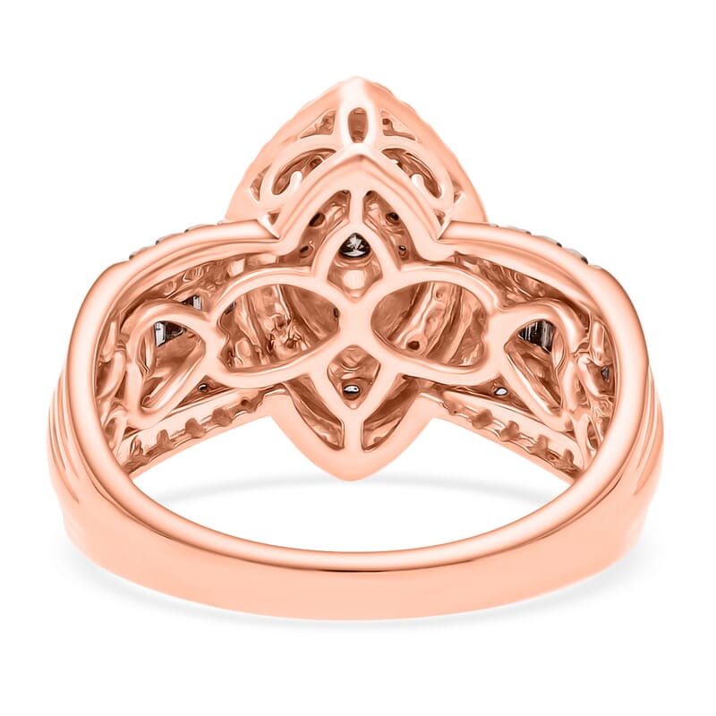 D'Joy Natural Champagne Diamond 1.00 ctw Marquise Silhouette Ring in 18K Vermeil Rose Gold Over Sterling Silver (Size 6.0)