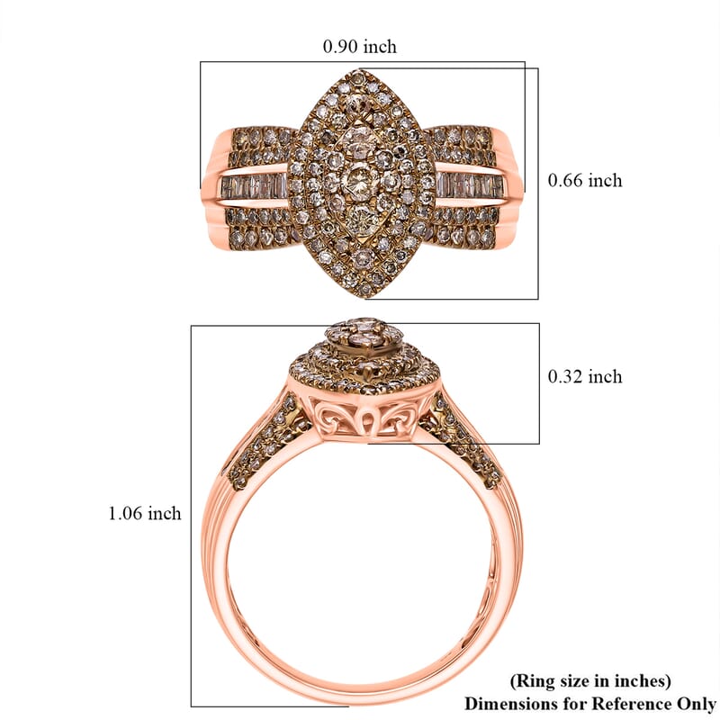 D'Joy Natural Champagne Diamond 1.00 ctw Marquise Silhouette Ring in 18K Vermeil Rose Gold Over Sterling Silver (Size 6.0)