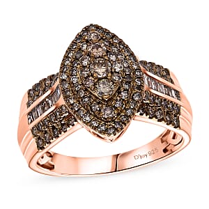 D&rsquo;Joy Natural Champagne Diamond 1.00 ctw Marquise Silhouette Ring in 18K Vermeil Rose Gold Over Sterling Silver (Size 9.0) 