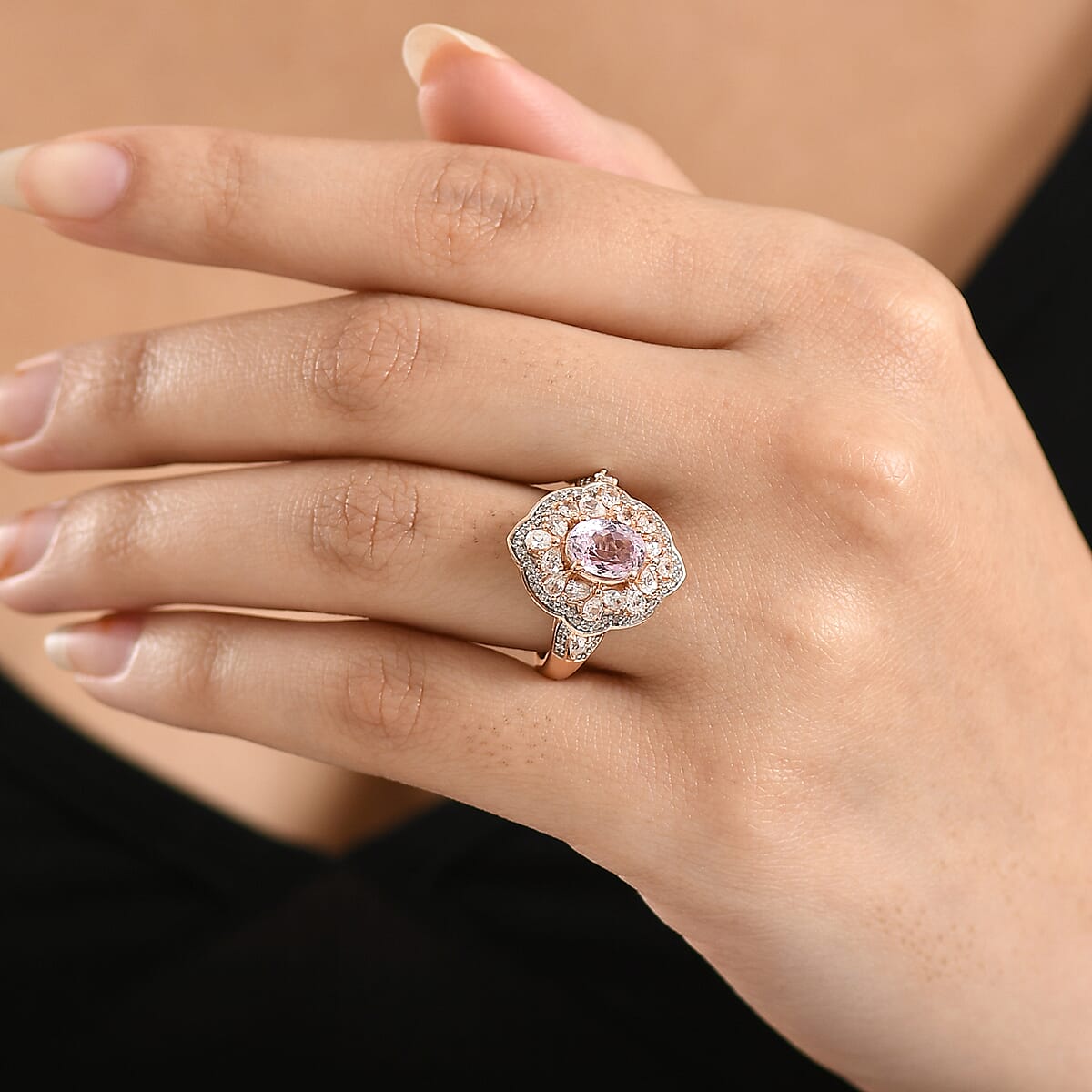 D'Joy Martha Rocha Kunzite and White Zircon 3.50 ctw Ring in 18K Vermeil Rose Gold Over Sterling Silver (Size 10.0) image number 2