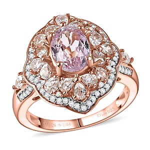 D'Joy Martha Rocha Kunzite and White Zircon 3.50 ctw Ring in 18K Vermeil Rose Gold Over Sterling Silver (Size 7.0)